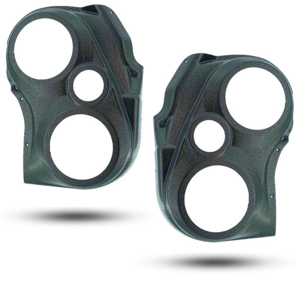 Front Door Custom Speaker Pods for the 2004-2007 Infiniti QX56 Nissan Armada Titan to hold Dual 6.5 in and 3.5 in speakers for car audio installation upgrade