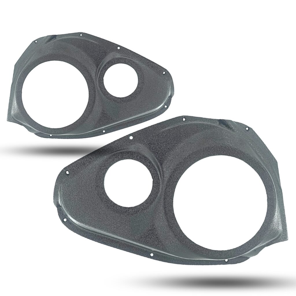Front Door Custom Speaker Pods for the 2007-2011 Toyota Camry to hold 6.5 in and 3.5 in speakers for car audio installation upgrade