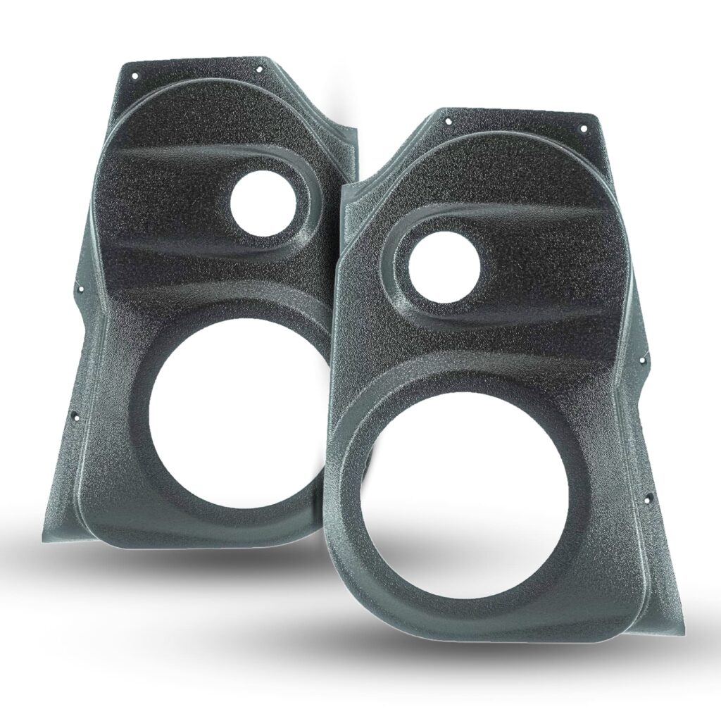 Front Door Custom Speaker Pods for the 2009-2018 Dodge Ram to hold 6.5 in and 2.0 in speakers for car audio installation upgrade