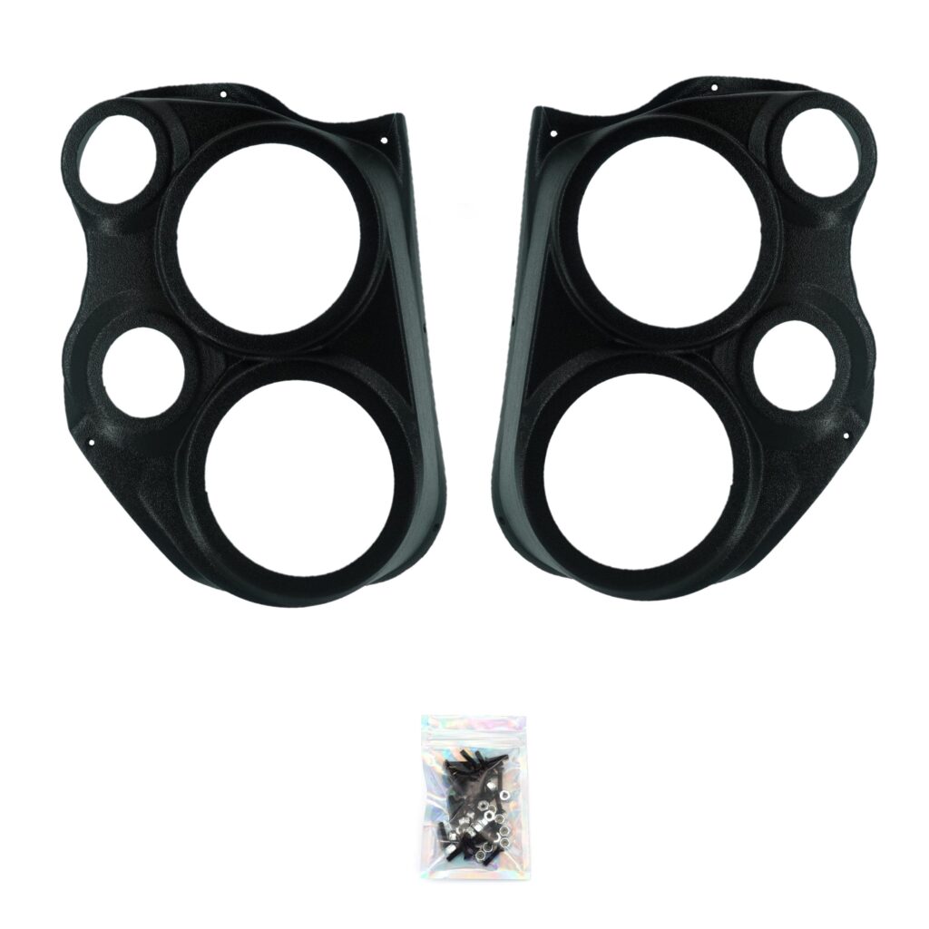 Front Door Custom Speaker Pods for the 2010-2013 Chevrolet Silverado GMC Sierra to hold Dual 6.5 in and Dual 3.5 in speakers for car audio installation upgrade