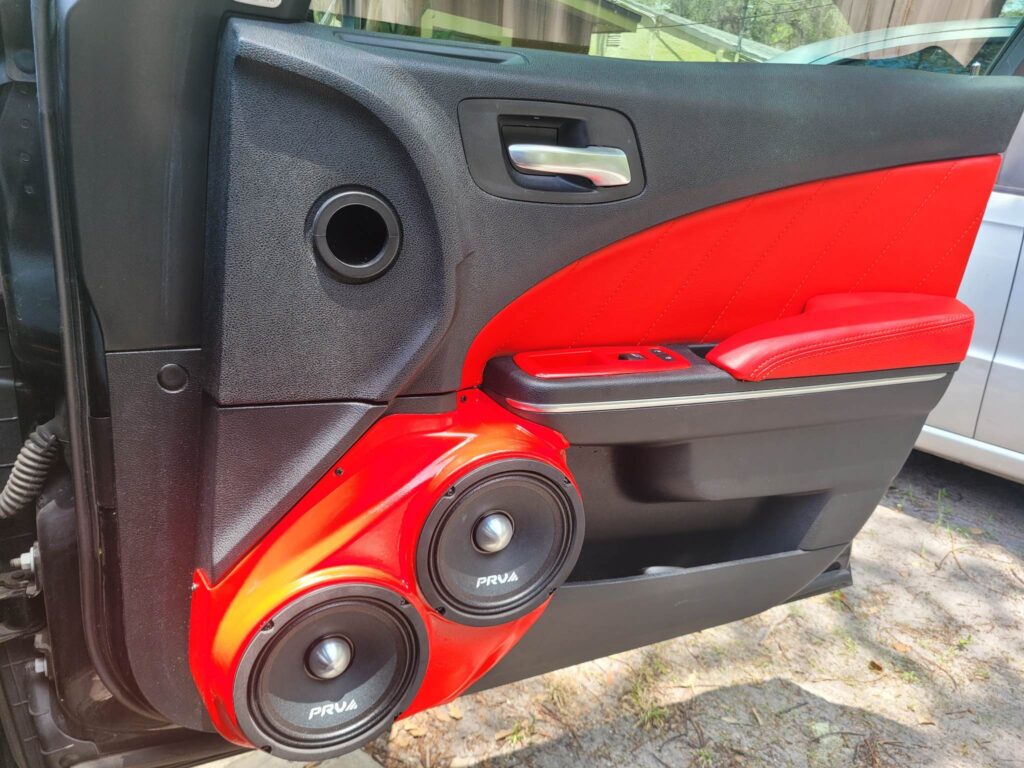 Front Door Custom Speaker Pods for the 2011-2023 Chrysler 300C Dodge Charger to hold Dual 6.5 in speakers for car audio installation upgrade