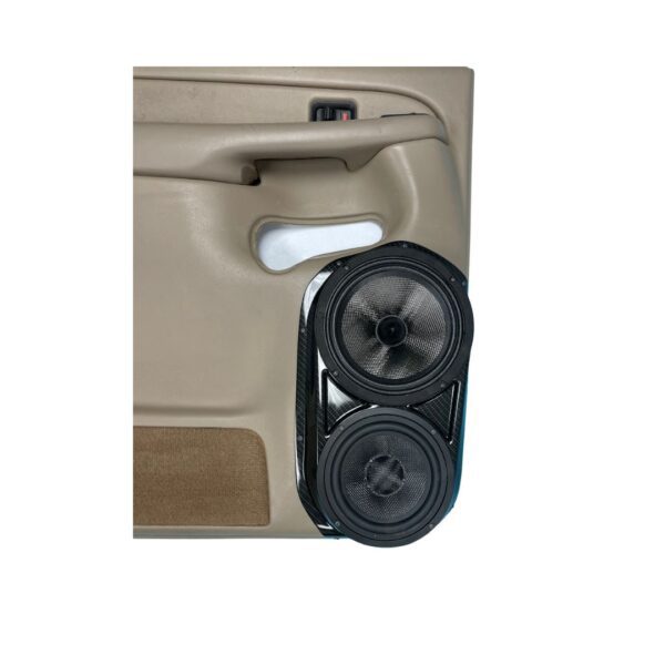 Custom speaker pod that holds a single 8" and a single 6.5" for the rear doors of the 2000-2006 GM full size trucks