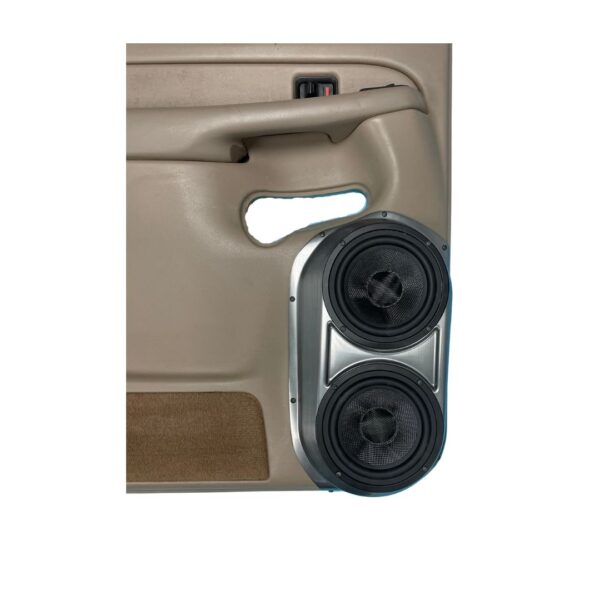 Custom speaker pods for the rear doors of the GM full size truck that hold dual 6.5" speakers