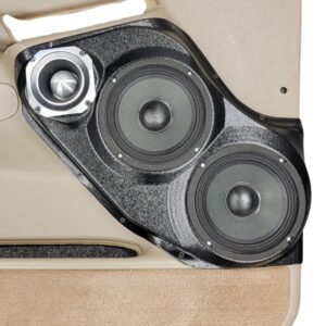 Custom speaker pods compatible with the front doors of the 2000-2006 GM Full size truck that houses dual 6.5" speakers + a single 4"