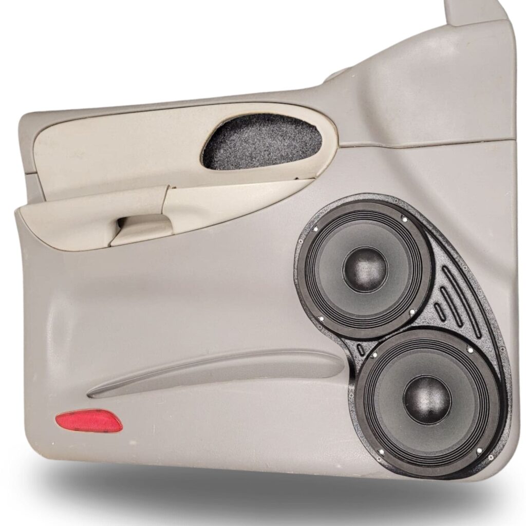 Front Door Custom Speaker Pods for the 2002-2005 Chevrolet Trailblazer to hold Dual 8.0 in speakers for car audio installation upgrade