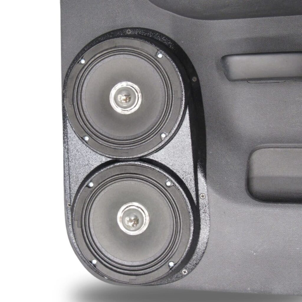Rear Door Custom Speaker Pods for the 2007-2009 Chevrolet Silverado GMC Sierra to hold Dual 6.5 in speakers for car audio installation upgrade