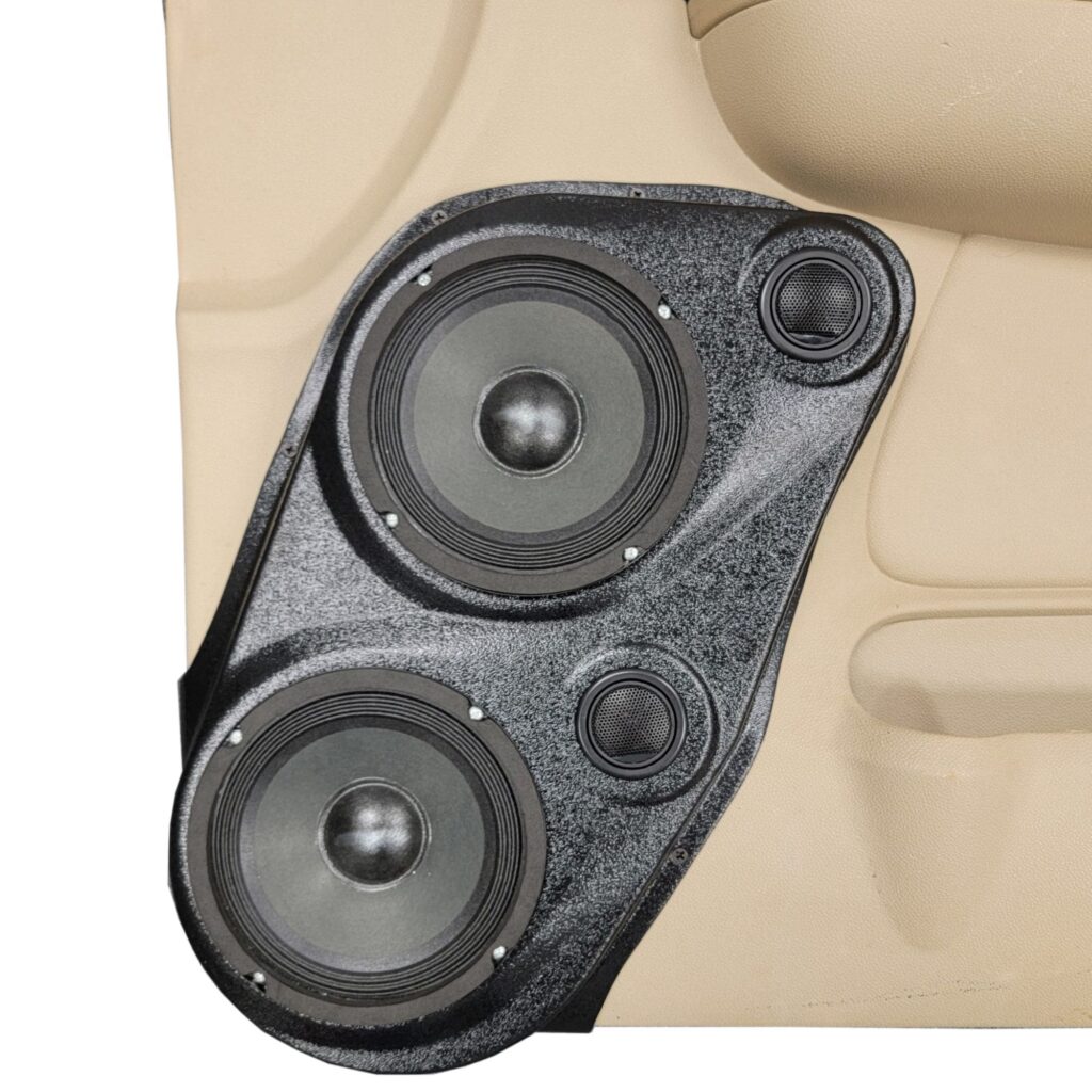 Front Door Custom Speaker Pods for the 2007-2009 Cadillac Escalade Chevrolet Avalanche Tahoe Silverado Suburban GMC Yukon Sierra to hold Dual 6.5 in and Dual 2.0 in speakers for car audio installation upgrade