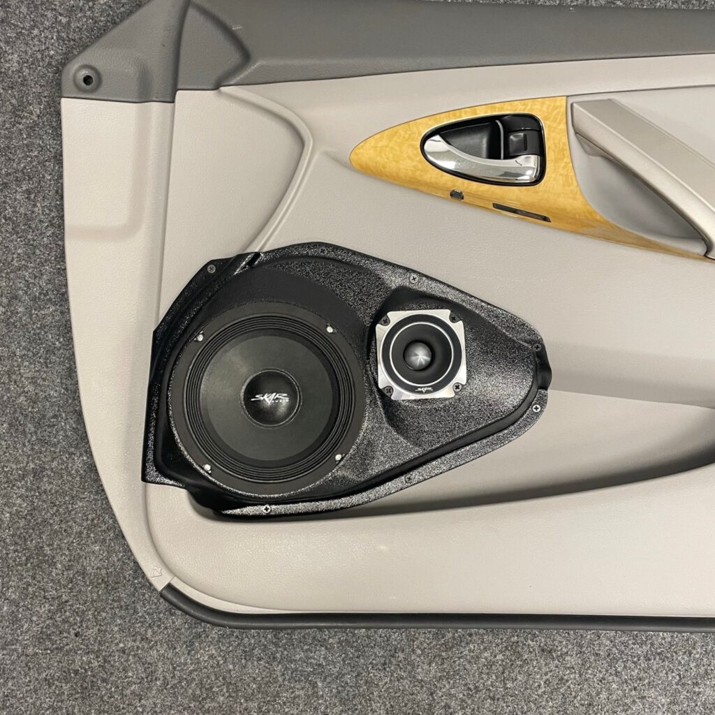 Front Door Custom Speaker Pods for the 2007-2011 Toyota Camry to hold 6.5 in and 3.5 in speakers for car audio installation upgrade