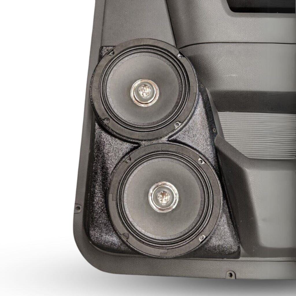 Rear Door Custom Speaker Pods for the 2009-2018 Dodge Ram to hold Dual 6.5 in speakers for car audio installation upgrade