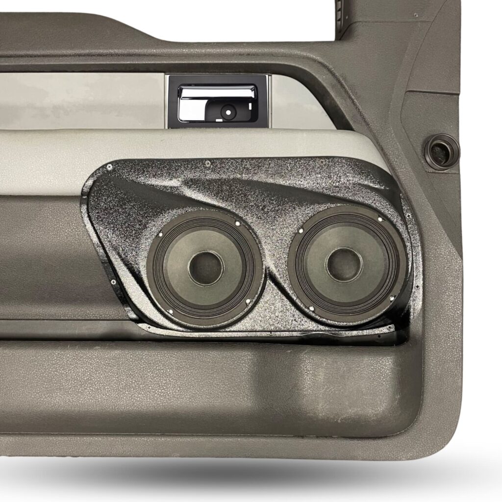 Front Door Custom Speaker Pods for the 2009-2014 Ford F-150 to hold Dual 6.5 in speakers for car audio installation upgrade