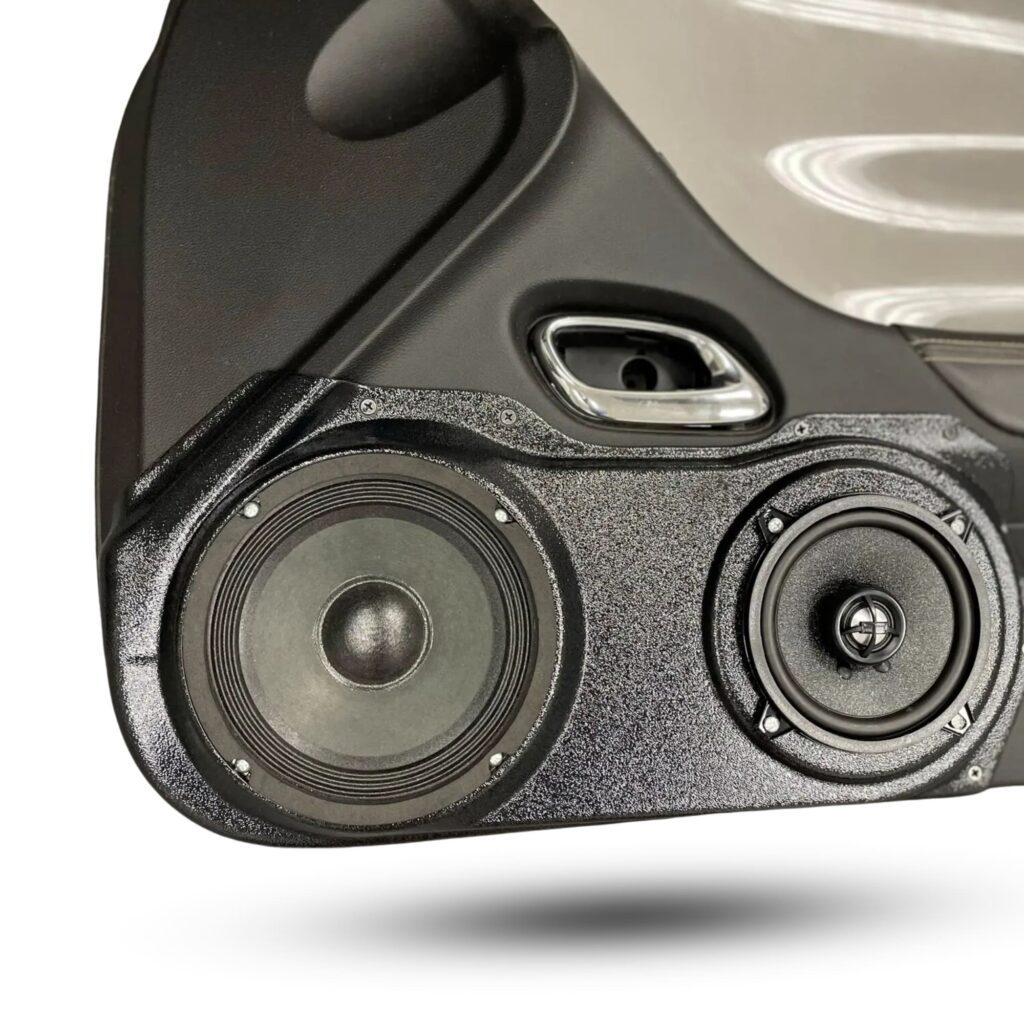 Front Door Custom Speaker Pods for the 2010-2015 Chevrolet Camaro to hold 6.5 in and 5.25 in speakers for car audio installation upgrade