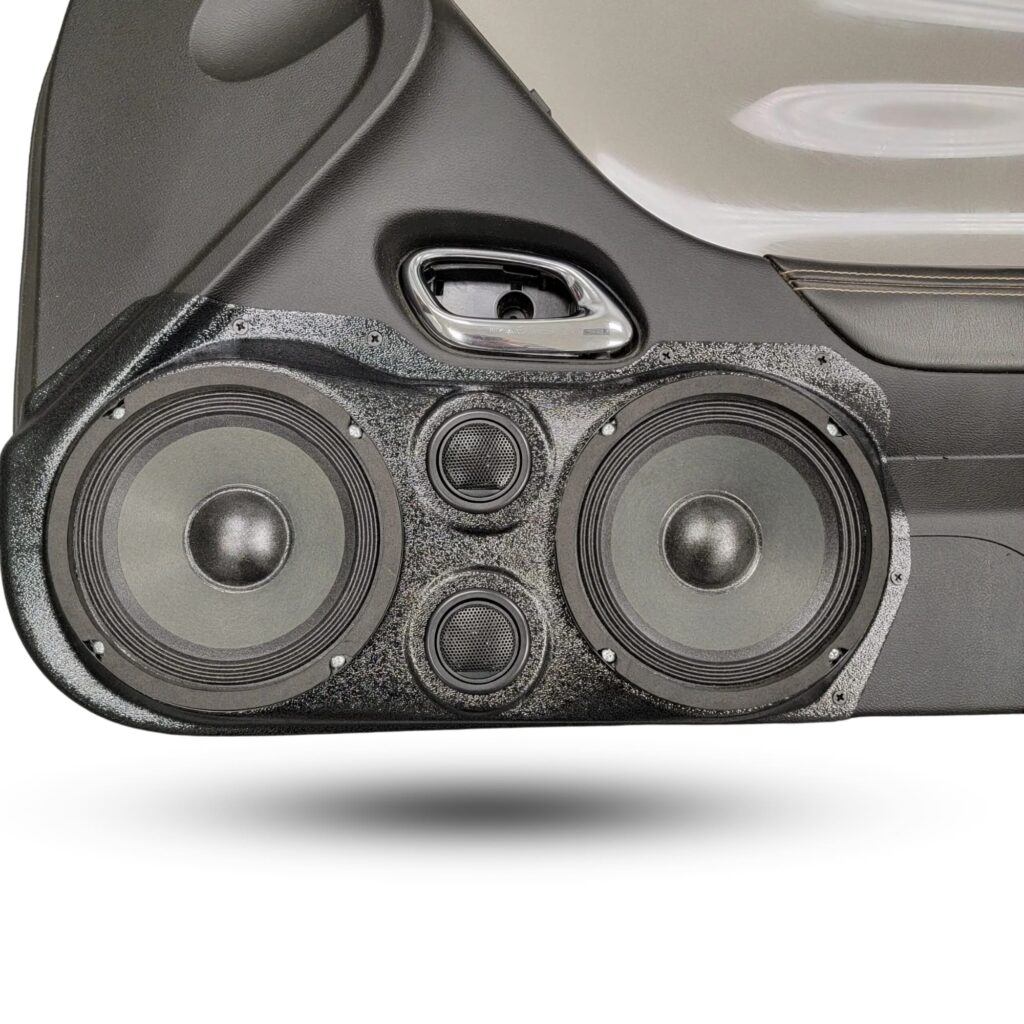 Front Door Custom Speaker Pods for the 2010-2015 Chevrolet Camaro to hold Dual 6.5 in and Dual 2.0 in speakers for car audio installation upgrade