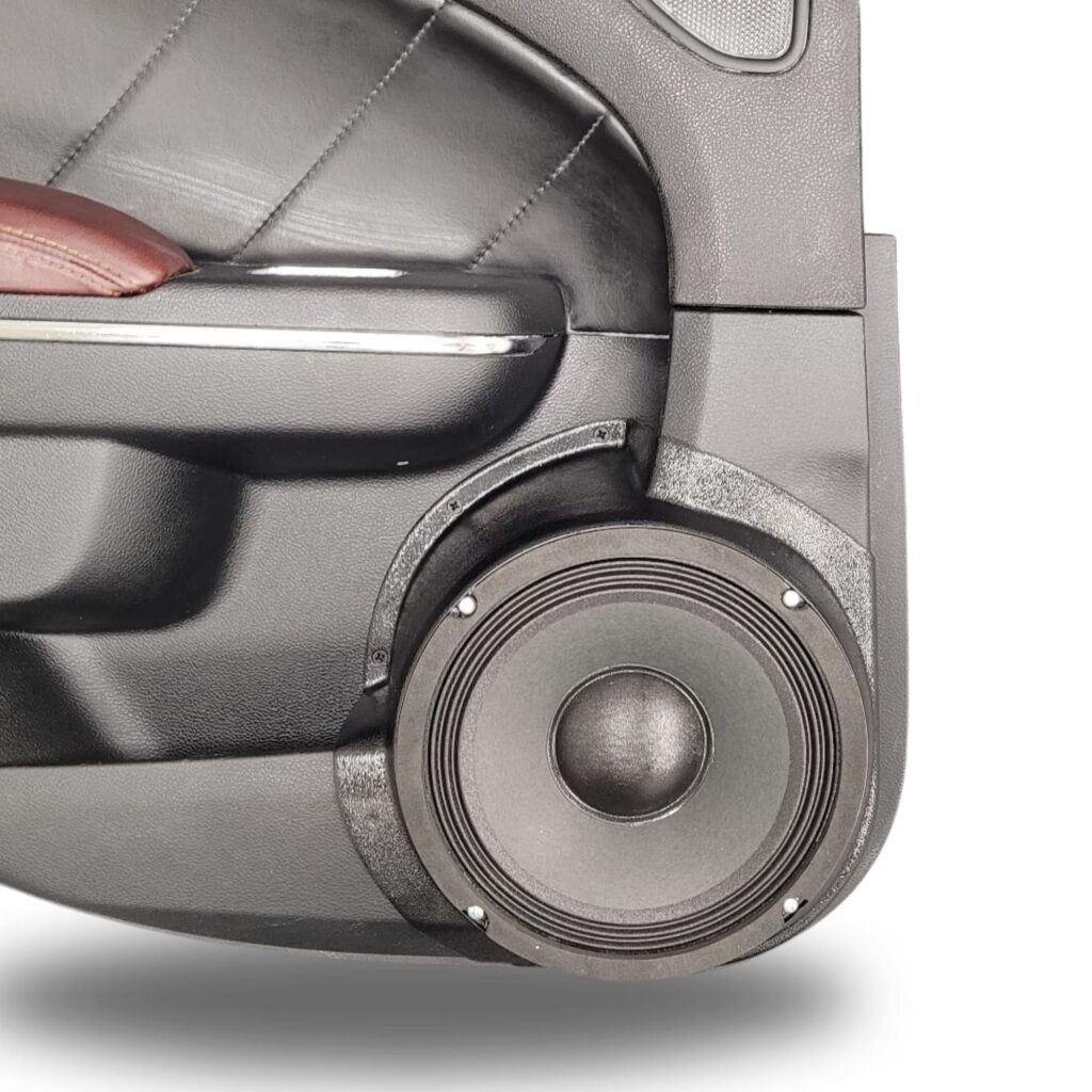 Rear Door Custom Speaker Pods for the 2011-2023 Chrysler 300C Dodge Charger to hold 8.0 in speakers for car audio installation upgrade
