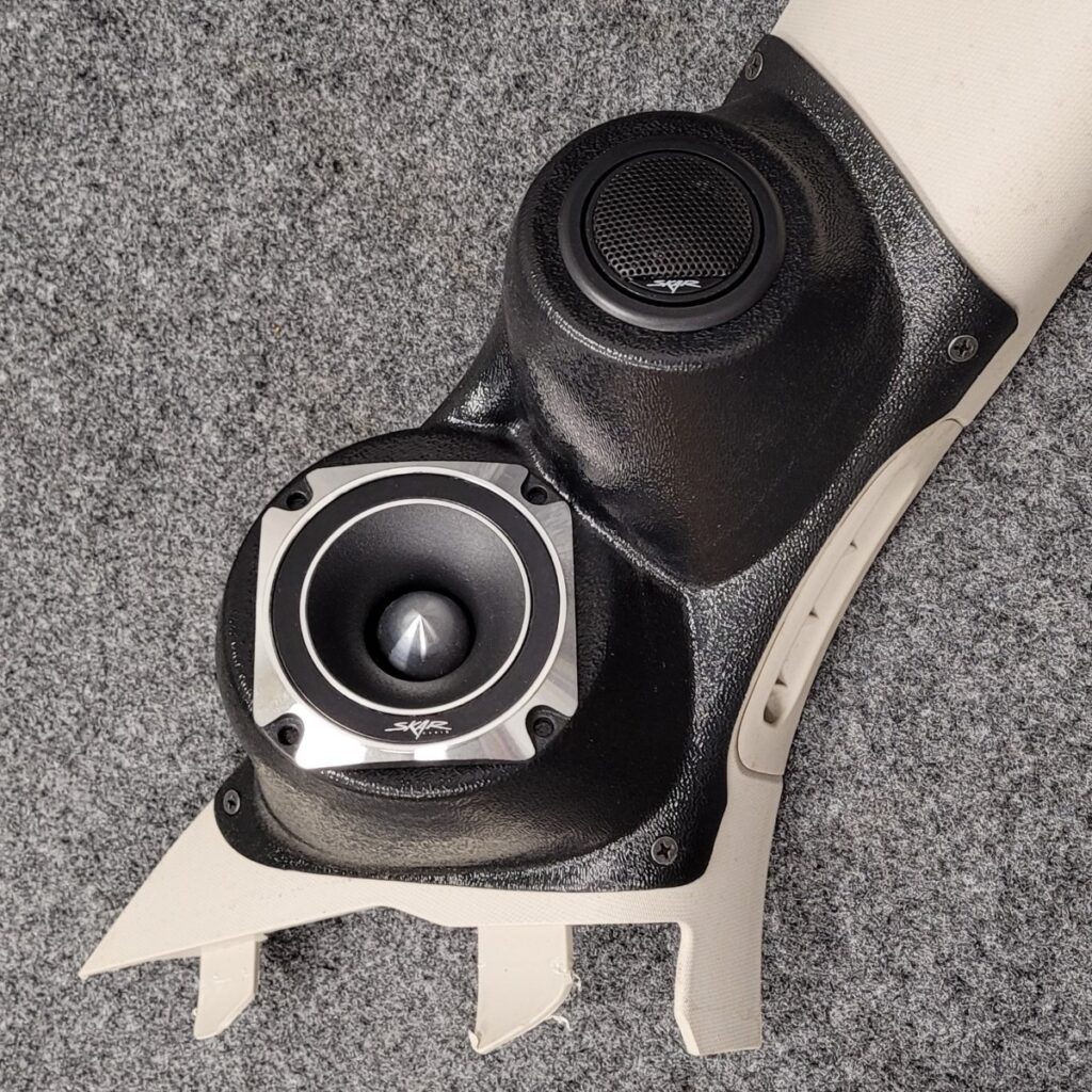 A-Pillar Custom Speaker Pods for the 2011-2023 Dodge Durango Jeep GrandCherokee to hold 3.5 in and 2.0 in speakers for car audio installation upgrade