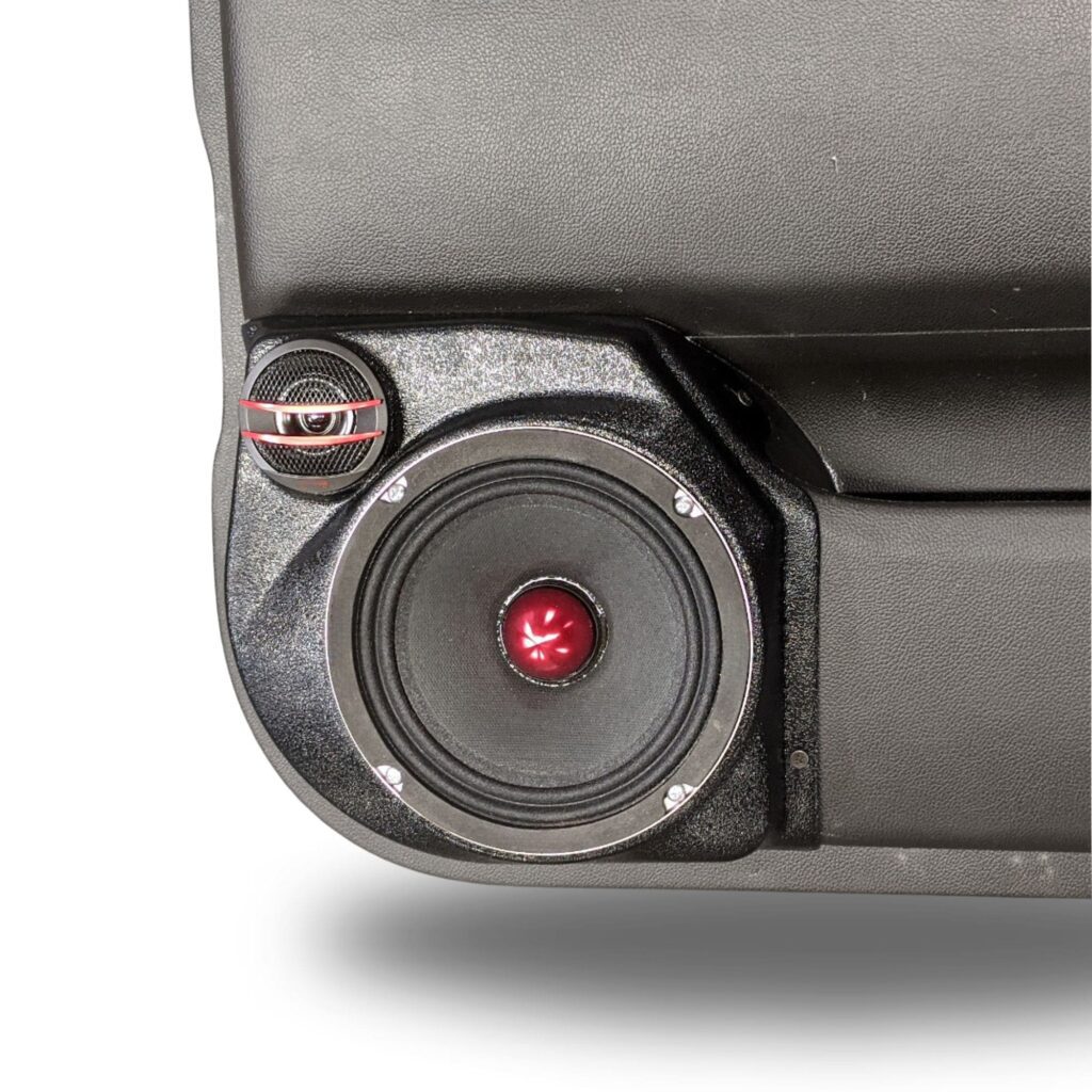 Rear Door Custom Speaker Pods for the 2014-2018 Chevrolet Silverado GMC Sierra to hold 6.5 in and 2.0 in speakers for car audio installation upgrade
