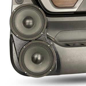 Dual 8.00 inch Custom Speaker Pods compatible with the Rear Doors of a 2015-2024 Nissan Titan Crew Cab