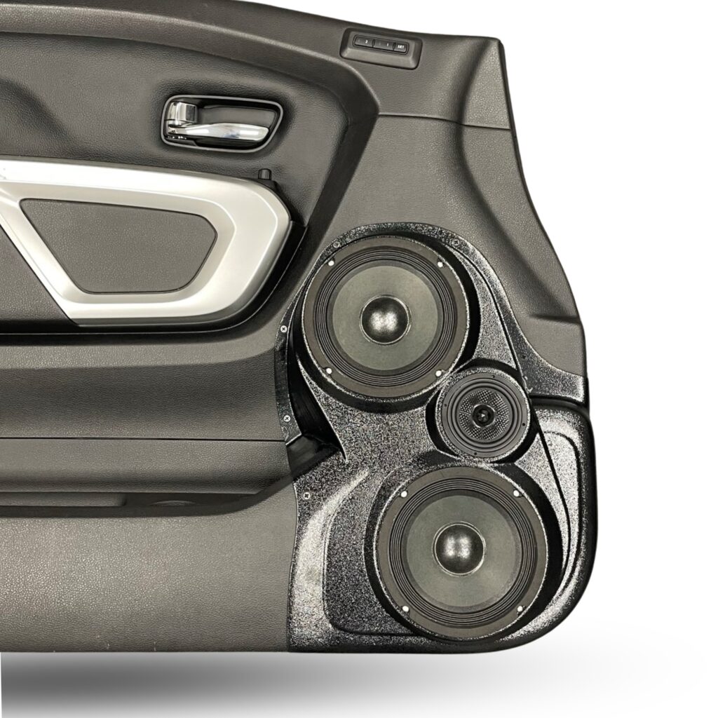 Front Door Custom Speaker Pods for the 2016-2024 Nissan Titan to hold Dual 6.5 in and 3.5 in speakers for car audio installation upgrade