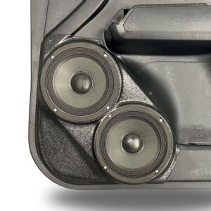 Dual 6.5 inch custom speaker pods compatible with the front doors of the Toyota Tacoma front doors