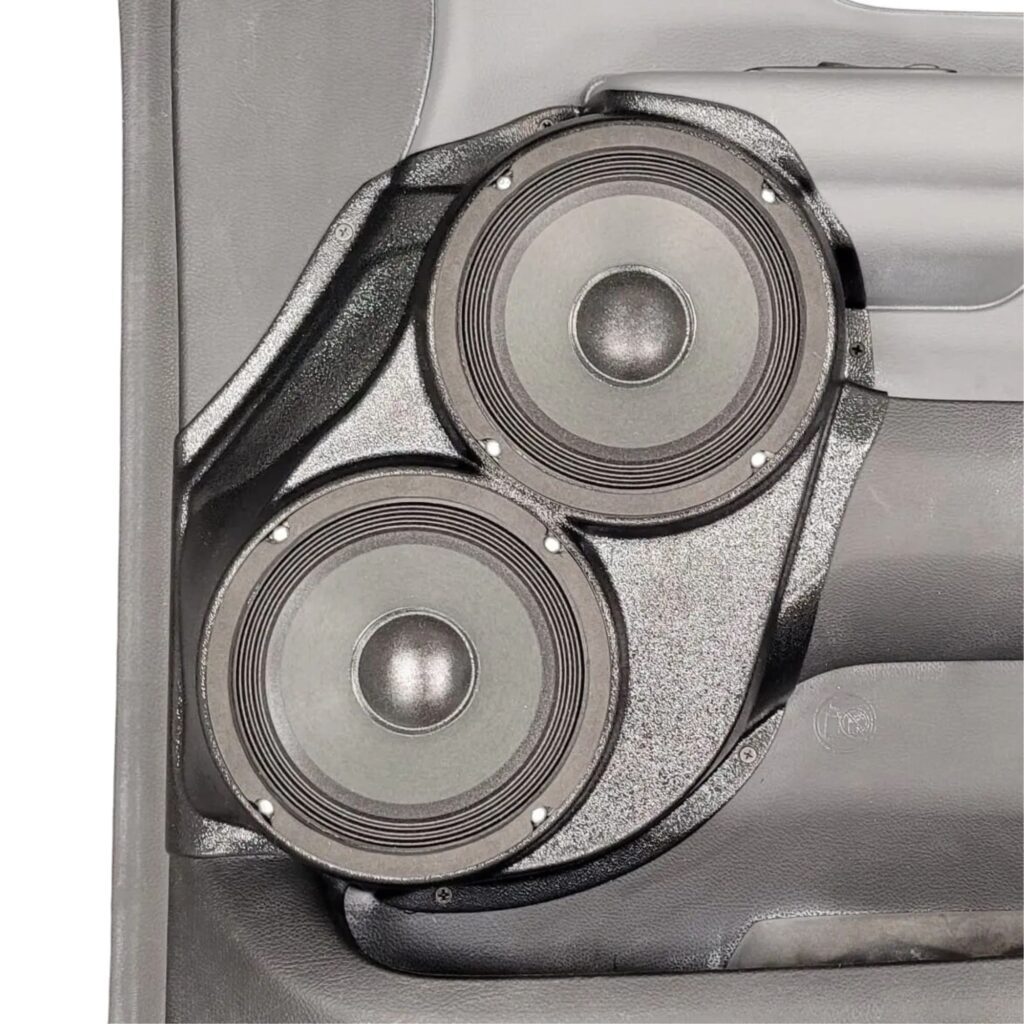 Front Door Custom Speaker Pods for the 2019-2025 Dodge Ram to hold Dual 6.5 in speakers for car audio installation upgrade