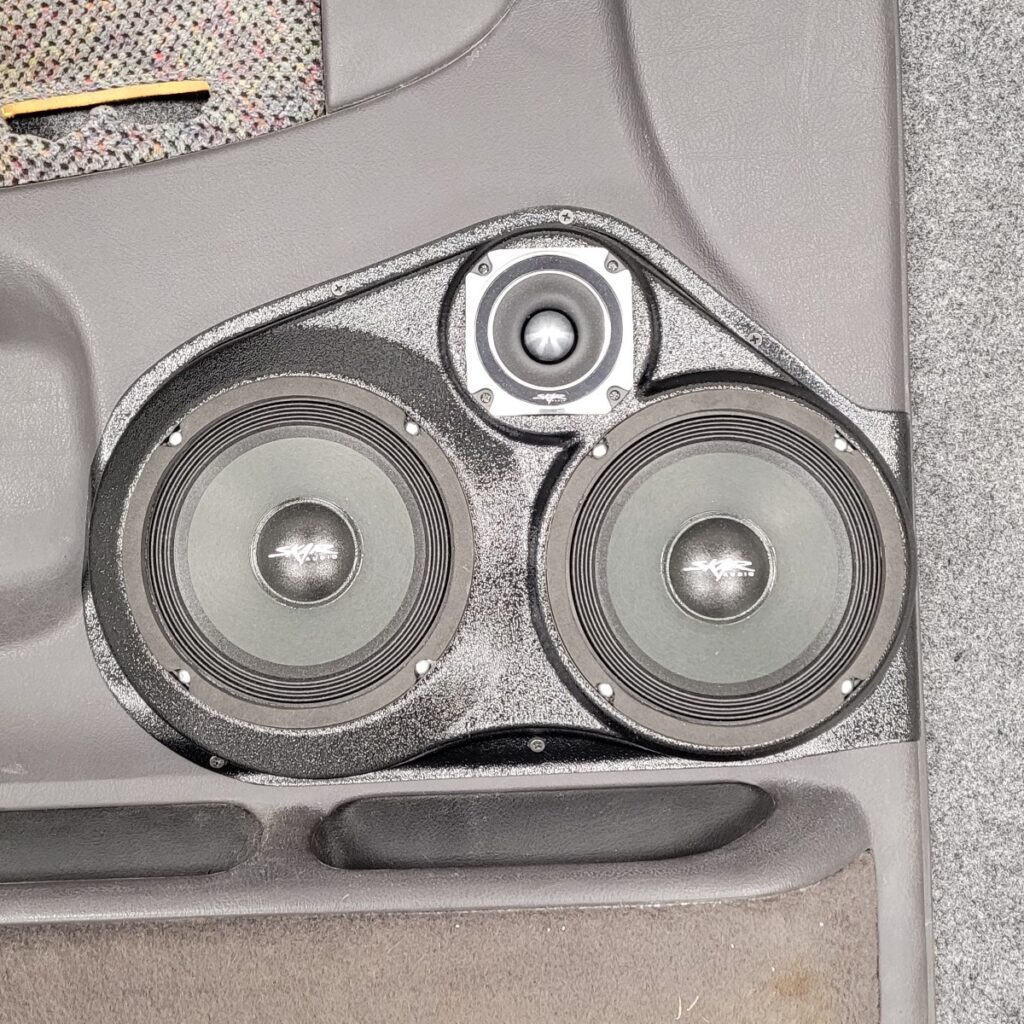 Front Door Custom Speaker Pods for the 1994-1998 Dodge Ram Ram to hold Dual 6.5 in and 3.5 in speakers for car audio installation upgrade