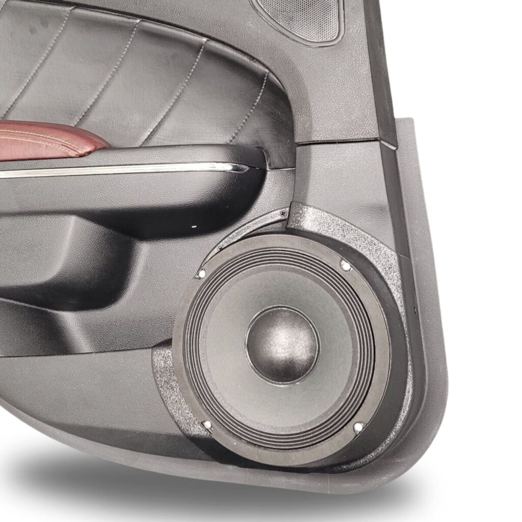 Rear Door Custom Speaker Pods for the 2011-2023 Chrysler 300C Dodge Charger to hold 8.0 in speakers for car audio installation upgrade