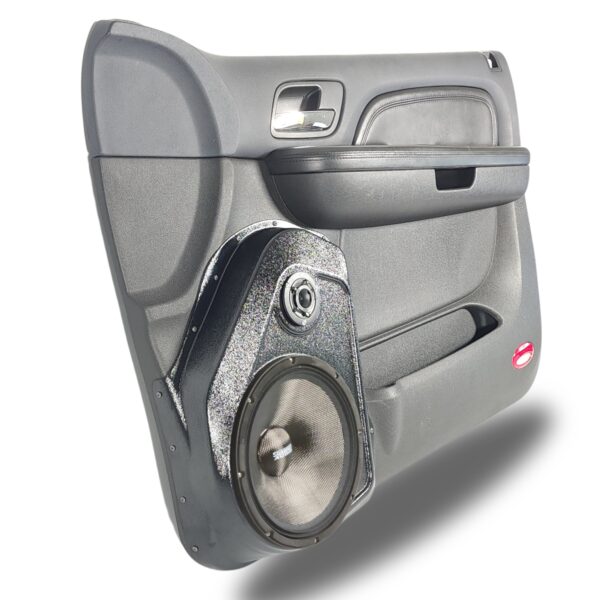 left full Speaker Upgrade for the Front Door of your 2007-2009 Chevrolet Tahoe, Suburban, Avalanche, Silverado. GMC Yukon, Sierra. Cadillac Escalade. Easy installation of a 10" and 3.5" Super Tweeter for the most powerful car stereo possible.