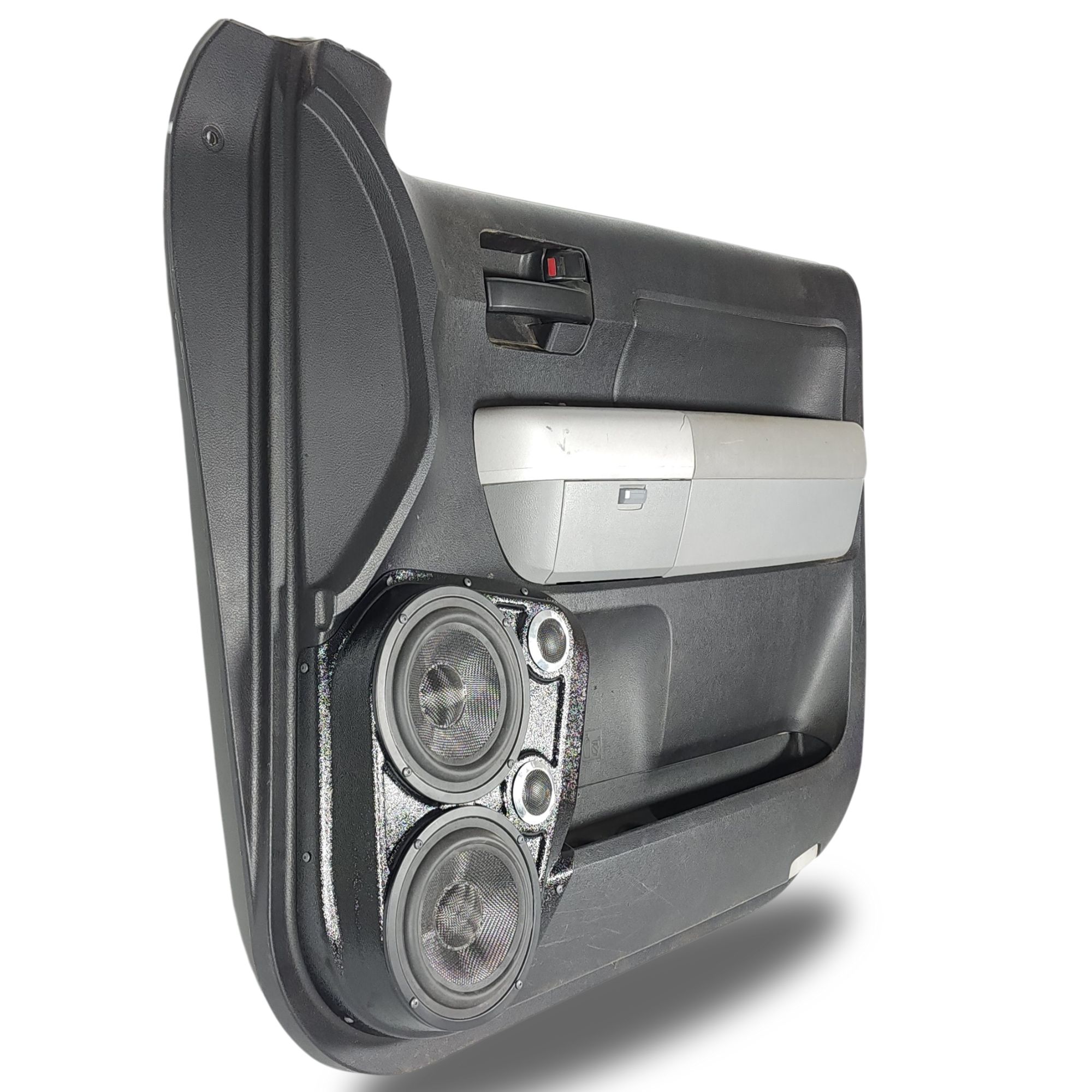 Custom Speaker Pods Dual 6.5" and Dual Tweeter Speaker Pods for 2007-2013 Toyota Tundra left full Speaker Upgrade for the Front Door of your 2007-2013 Toyota Tundra. Easy installation of a Dual 6.5" Midrange and Dual Tweeter for the most powerful car stereo possible.