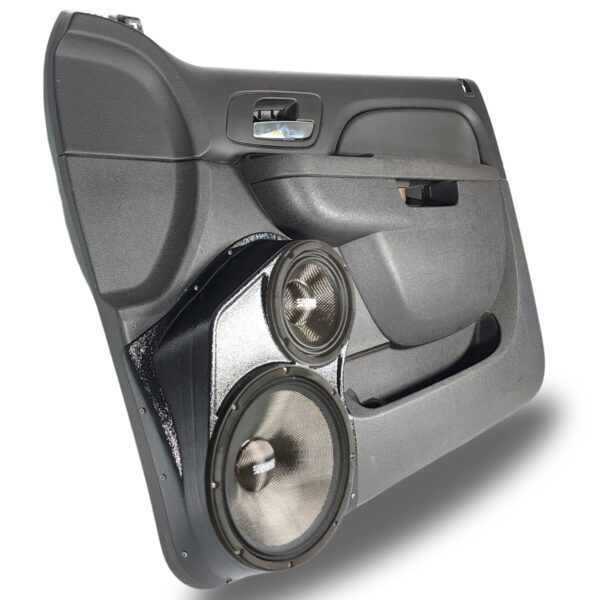 left full Speaker Upgrade for the Front Door of your 2010-2014 Chevrolet Tahoe, Suburban, Avalanche, Silverado. GMC Yukon, Sierra. Cadillac Escalade. Easy installation of a 10" and 6.5" Midrange for the most powerful car stereo possible.