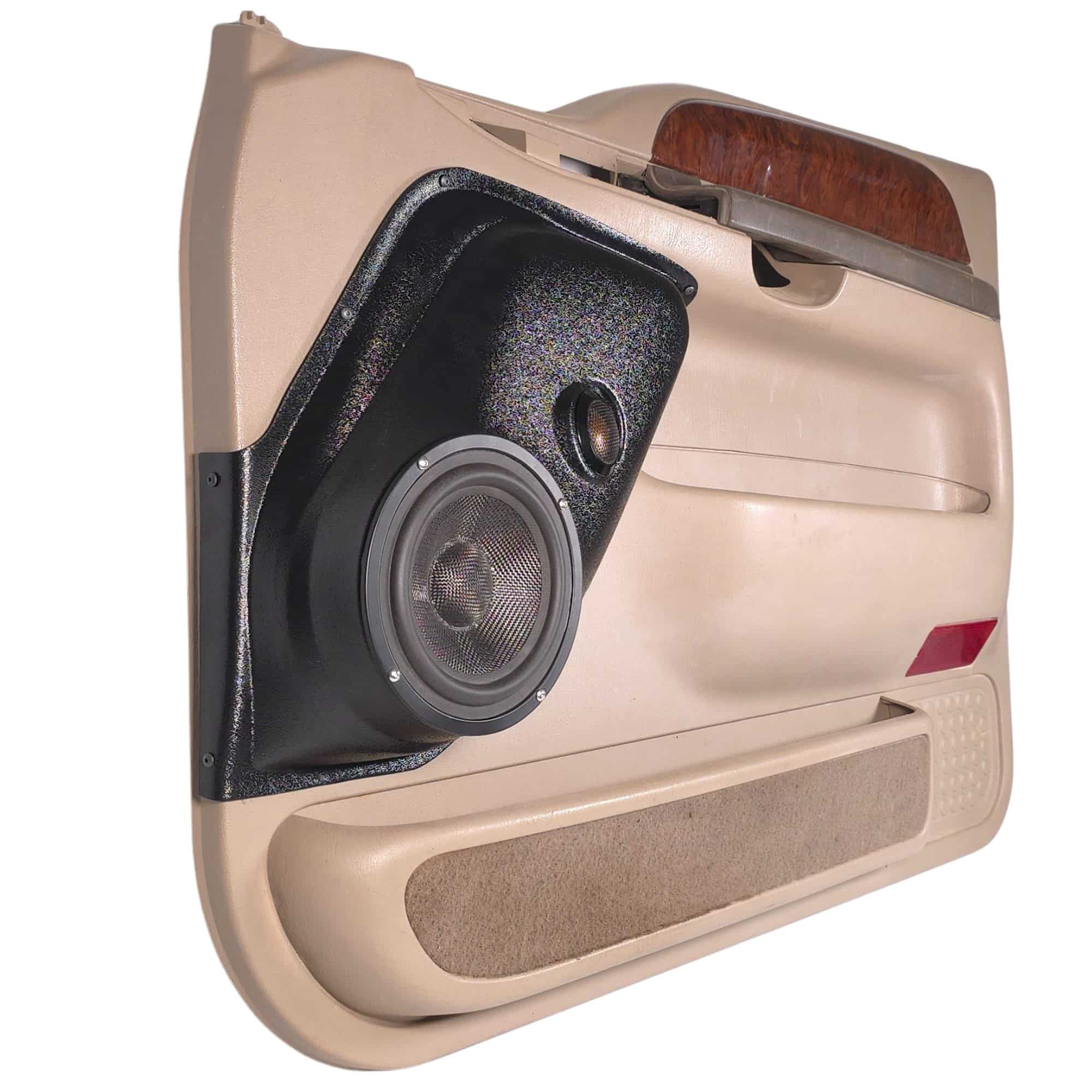 Front Door 6.5 in and 2.0 in Speaker Pods for 1999-2007 Ford Excursion F-250F-350 Front Door Custom Speaker Pods for the 1999-2007 Ford Excursion F-250F-350 to hold 6.5 in and 2.0 in speakers for car audio installation upgrade
