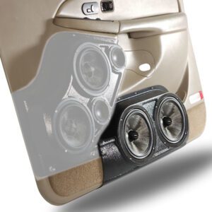 Custom speaker pods for the lower front doors of the 2000-2006 GM full size truck that hold two 8 inch speakers.