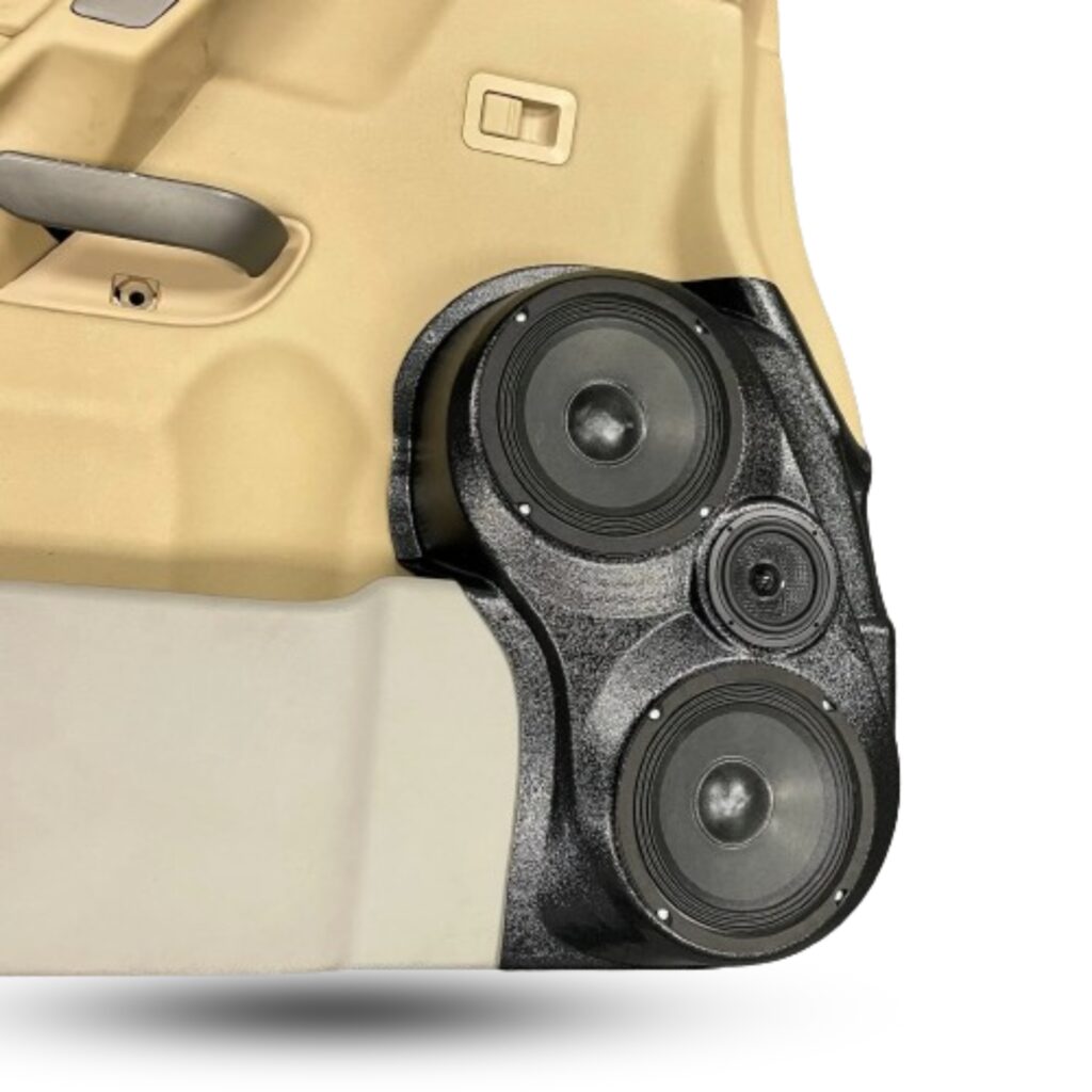 Front Door Custom Speaker Pods for the 2004-2007 Infiniti QX56 Nissan Armada Titan to hold 6.5 in speakers for car audio installation upgrade