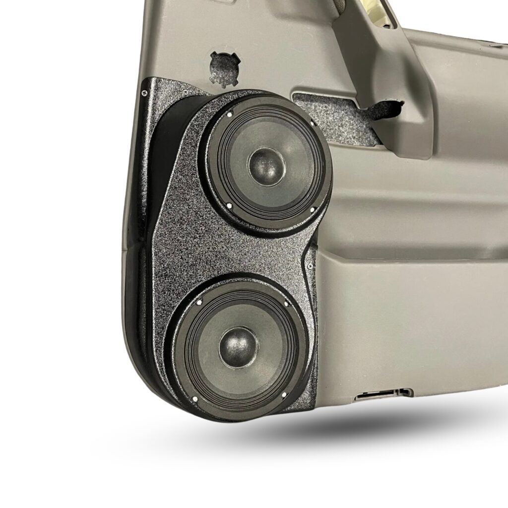 Rear Door Custom Speaker Pods for the 2004-2007 Infiniti QX56 Nissan Armada Titan to hold Dual 6.5 in speakers for car audio installation upgrade