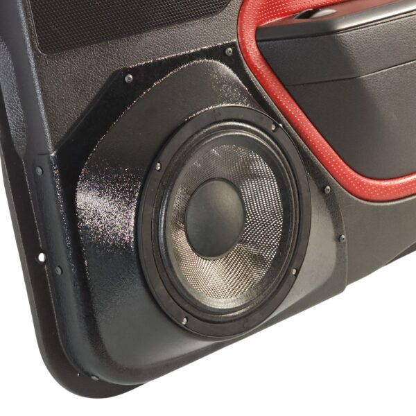 left ortho Speaker Upgrade for the Front Door of your 2005-2009 Ford Mustang. Easy installation of a Single 8" Midrange for the most powerful car stereo possible.