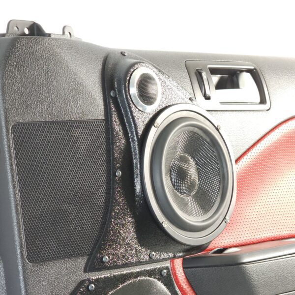 left ortho Speaker Upgrade for the Front Door of your 2005-2009 Ford Mustang. Easy installation of a 6.5" Component Set for the most powerful car stereo possible.