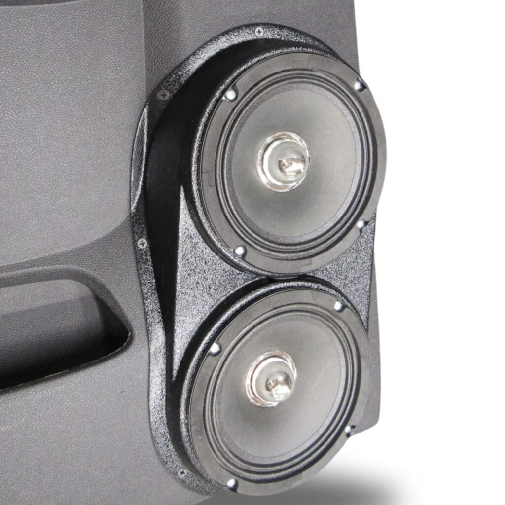 Rear Door Custom Speaker Pods for the 2007-2009 Chevrolet Silverado GMC Sierra to hold Dual 6.5 in speakers for car audio installation upgrade