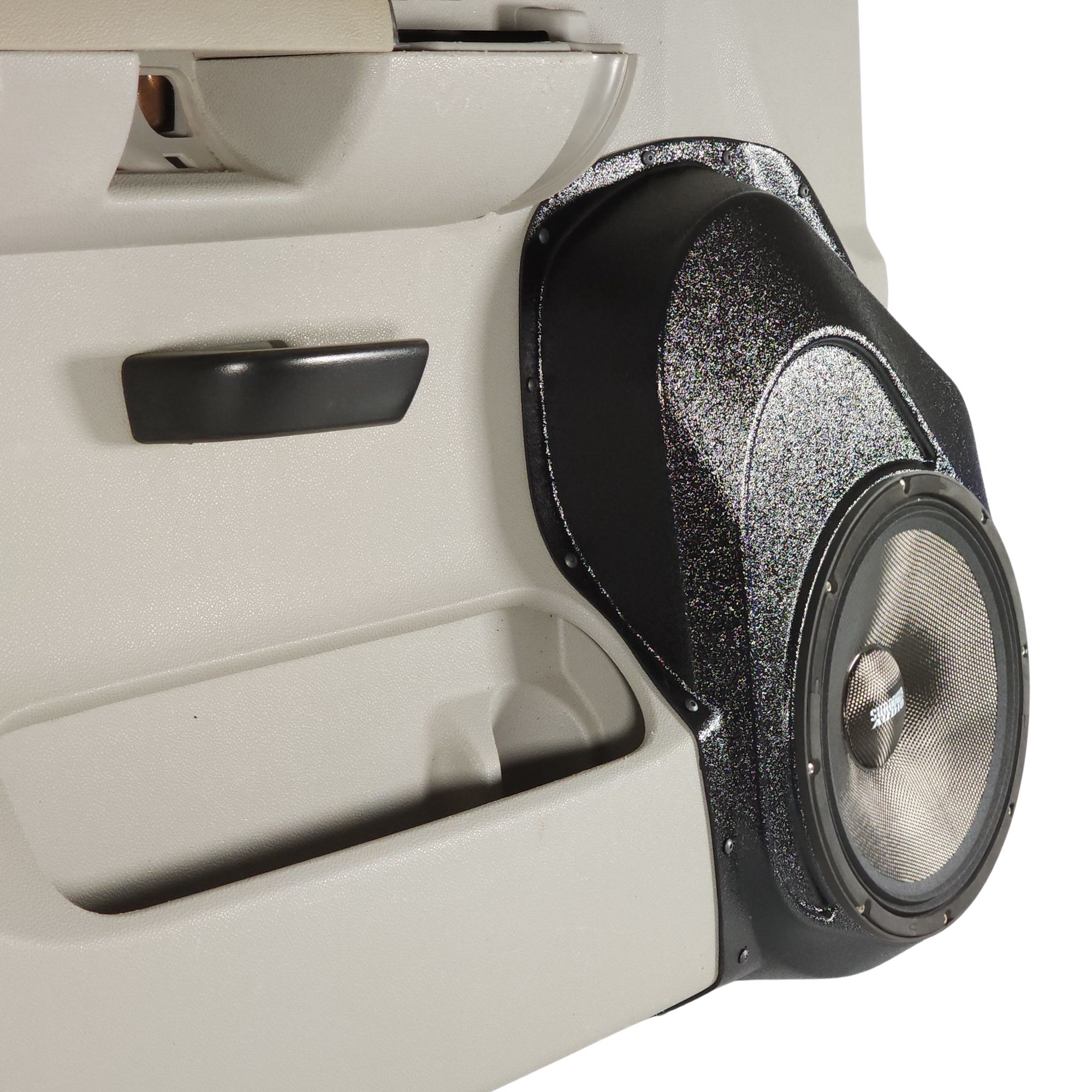 Custom Speaker Pods Single 10" Speaker Pods for 2007-2009 Chevrolet Silverado, GMC Sierra left ortho Speaker Upgrade for the Front Door of your 2007-2009 Chevrolet Silverado, GMC Sierra. Easy installation of a Single 10" Midrange for the most powerful car stereo possible.