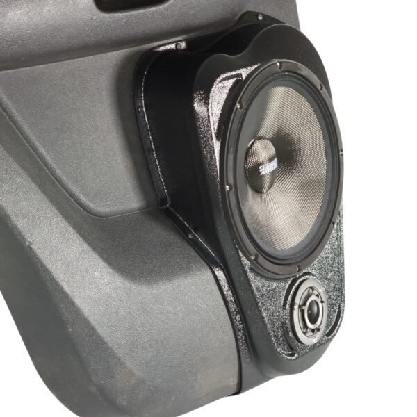 left ortho Speaker Upgrade for the Rear Door of your 2007-2014 Chevrolet Tahoe, Suburban, Avalanche, Silverado. GMC Yukon, Sierra. Cadillac Escalade. Easy installation of a 10" and 3.5" Super Tweeter for the most powerful car stereo possible.