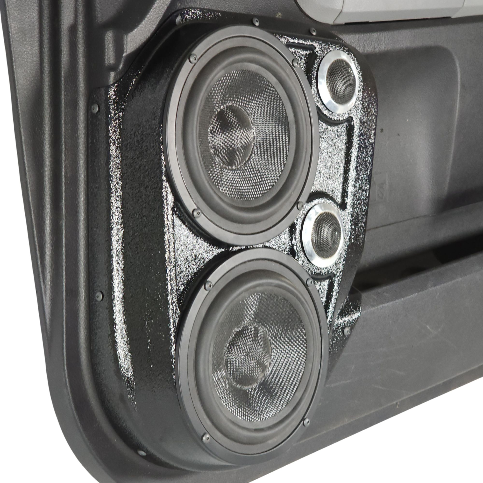 Custom Speaker Pods Dual 6.5" and Dual Tweeter Speaker Pods for 2007-2013 Toyota Tundra left ortho Speaker Upgrade for the Front Door of your 2007-2013 Toyota Tundra. Easy installation of a Dual 6.5" Midrange and Dual Tweeter for the most powerful car stereo possible.
