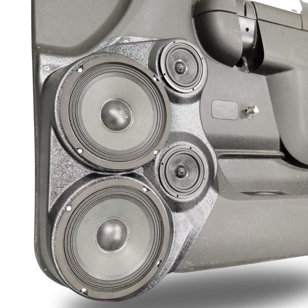 Front Door Custom Speaker Pods for the 2010-2013 Chevrolet Silverado GMC Sierra to hold Dual 6.5 in and Dual 3.5 in speakers for car audio installation upgrade