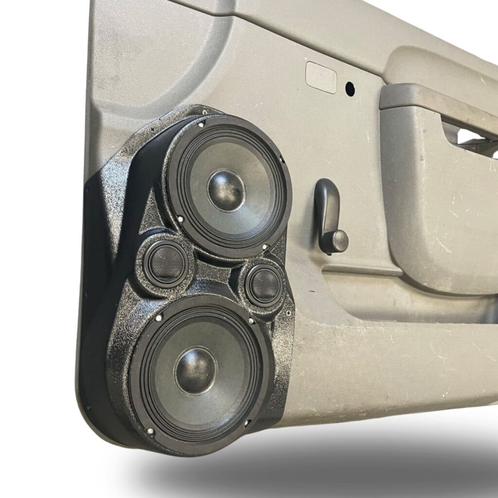 Front Door Custom Speaker Pods for the 2010-2013 Chevrolet Silverado GMC Sierra to hold Dual 6.5 in and Dual 2.0 in speakers for car audio installation upgrade