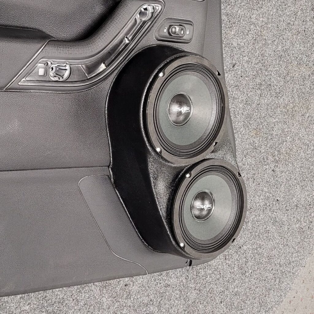 Front Door Custom Speaker Pods for the 2011-2017 Jeep Wrangler to hold Dual 6.5 in speakers for car audio installation upgrade