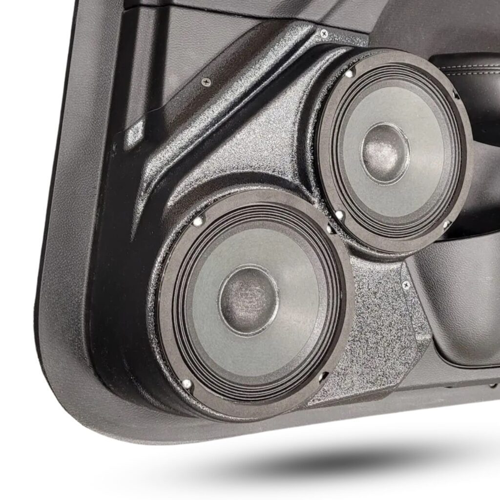 Front Door Custom Speaker Pods for the 2015-2023 Dodge Challenger to hold Dual 6.5 in speakers for car audio installation upgrade