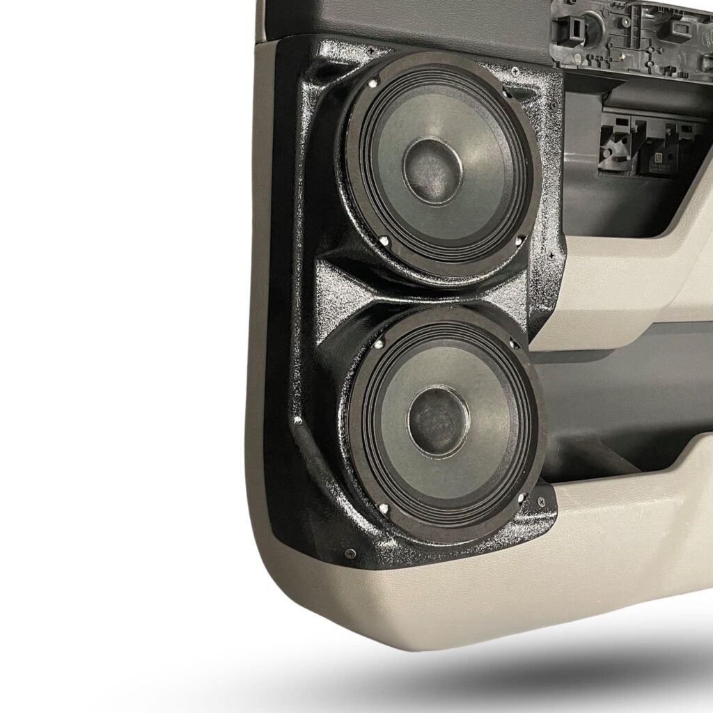 Rear Door Custom Speaker Pods for the 2015-2020 Ford F-150 F-250F-350 to hold Dual 6.5 in speakers for car audio installation upgrade