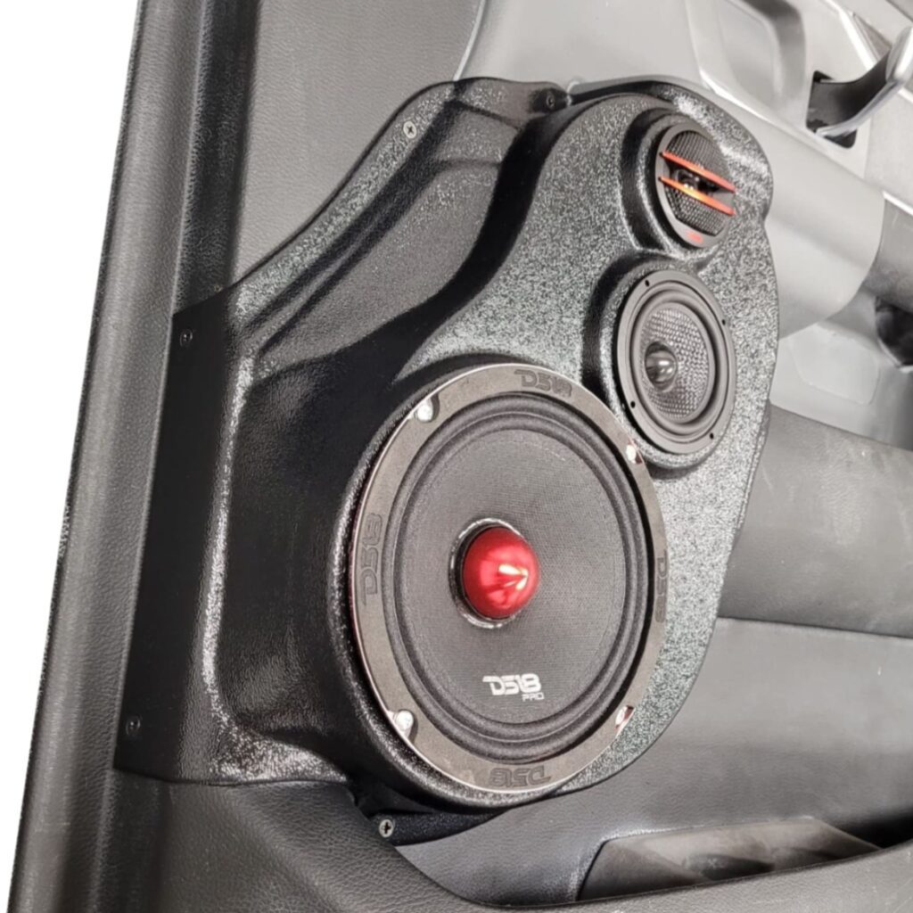 Front Door Custom Speaker Pods for the 2019-2025 Dodge Ram to hold 6.5 in and 3.5 in and 2.0 in speakers for car audio installation upgrade