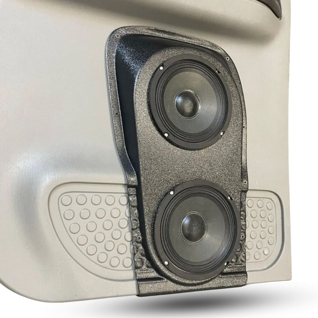 Rear Door Custom Speaker Pods for the 1999-2007 Ford F-250F-350 to hold Dual 6.5 in speakers for car audio installation upgrade