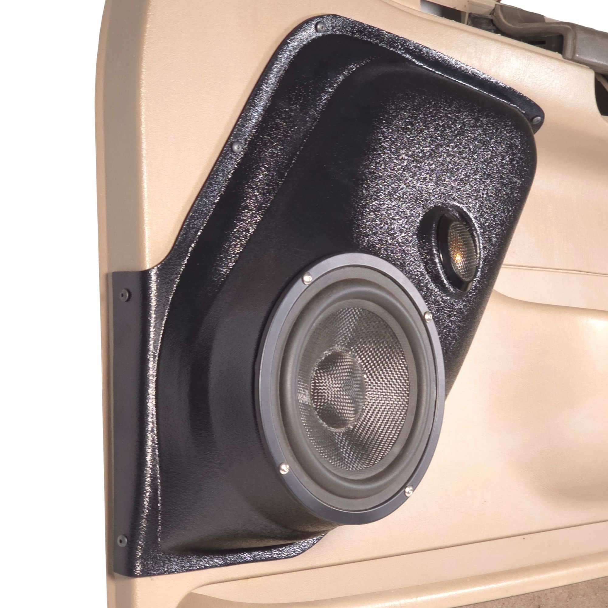 Front Door 6.5 in and 2.0 in Speaker Pods for 1999-2007 Ford Excursion F-250F-350 Front Door Custom Speaker Pods for the 1999-2007 Ford Excursion F-250F-350 to hold 6.5 in and 2.0 in speakers for car audio installation upgrade