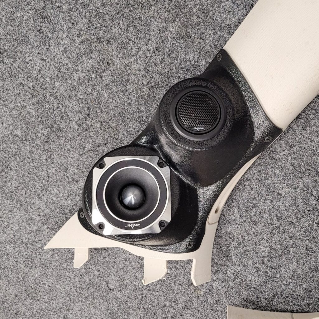 A-Pillar Custom Speaker Pods for the 2011-2023 Dodge Durango Jeep GrandCherokee to hold 3.5 in and 2.0 in speakers for car audio installation upgrade