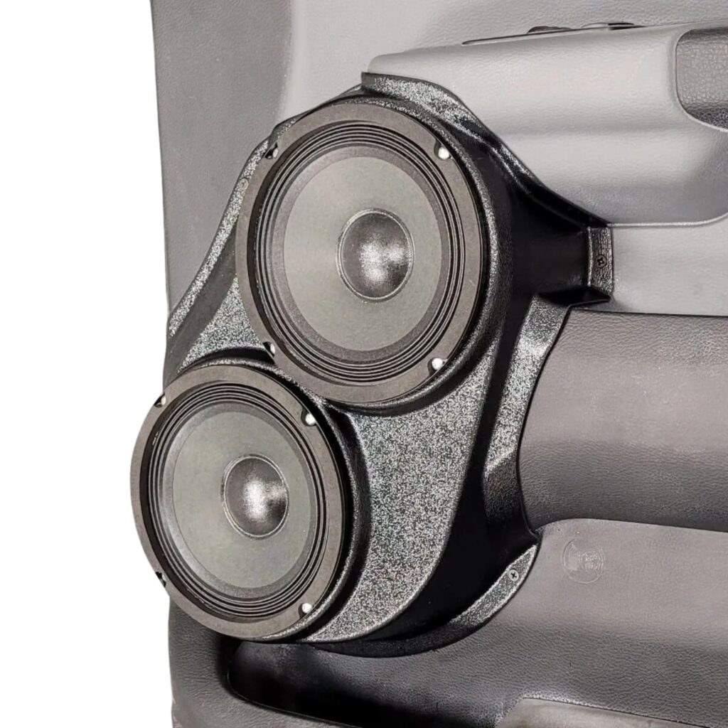 Front Door Custom Speaker Pods for the 2019-2025 Dodge Ram to hold Dual 6.5 in speakers for car audio installation upgrade