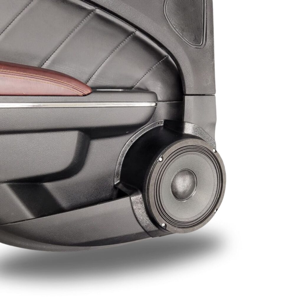 Rear Door Custom Speaker Pods for the 2011-2023 Chrysler 300C Dodge Charger to hold 8.0 in speakers for car audio installation upgrade