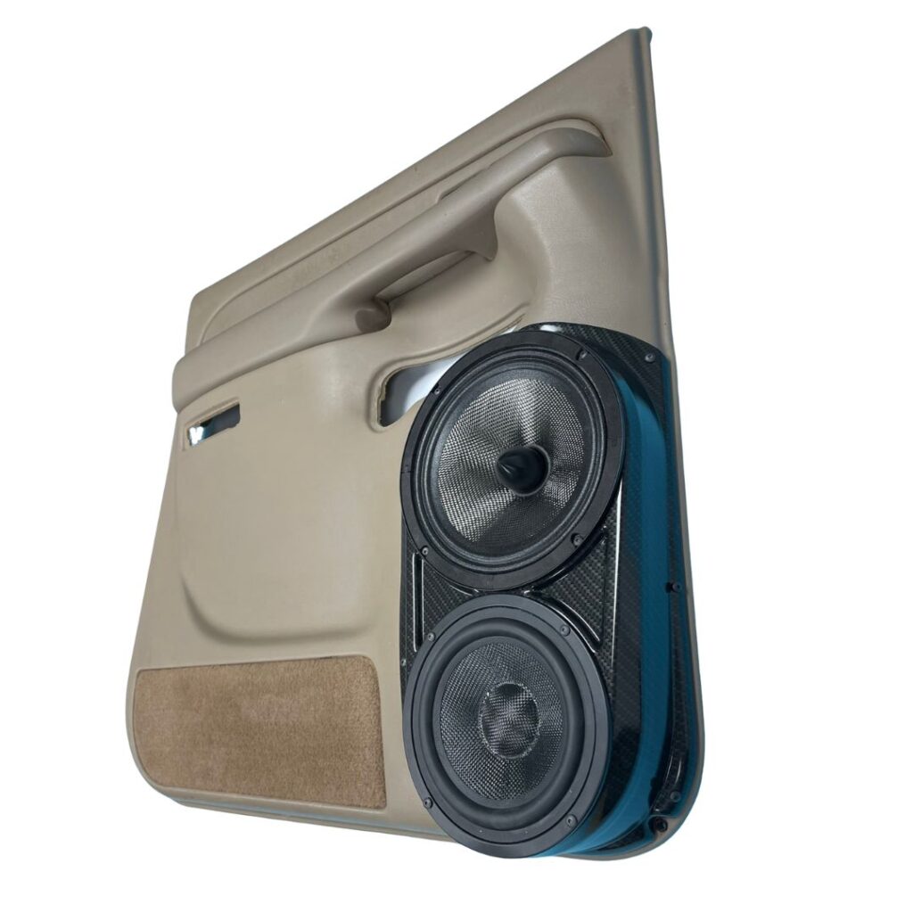 Rear Door Custom Speaker Pods for the 2000-2006 Cadillac Escalade Chevrolet Avalanche Silverado Tahoe Suburban GMC Sierra Yukon to hold 8.0 in and 6.5 in  speakers for car audio installation upgrade